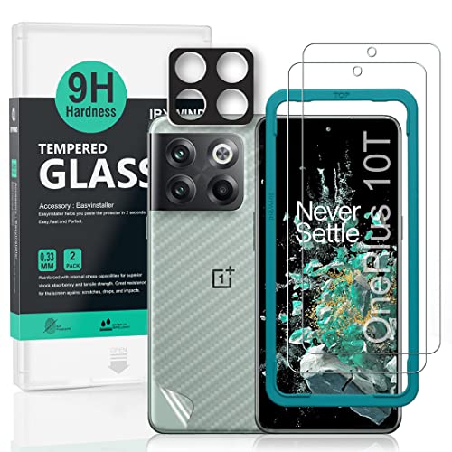 Ibywind Protector de pantalla para OnePlus 10T 5G(6.7 pulgadas),con 2 piezas de Cristal Templado,1 pieza de protector de lente de cámara,1 pieza de película de fibra de carbono trasera
