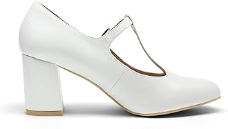 DREAM PAIRS Low Chunky Heels for Women T-Strap Mary Jane Pumps Wedding Dress Shoes