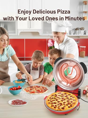 Image of KEENSTAR Electric Pizza Oven Indoor with Glazed Ceramic Stone, 12-Inch Portable Countertop Pizza Maker with Adjustable Timer, 1200W Heat up to 800F Pizza Maker with Viewing Window for Home DIY Pizza