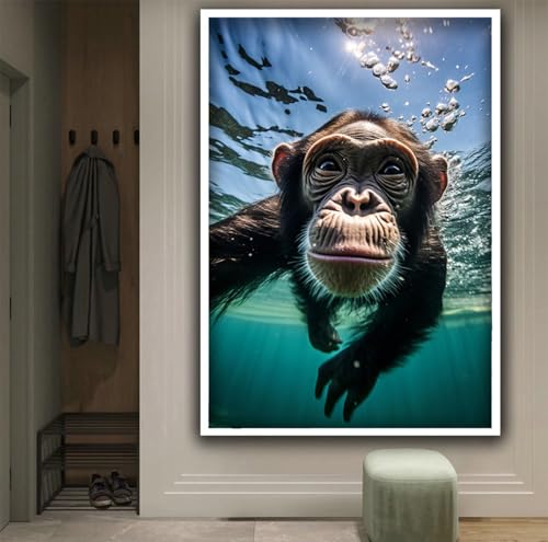 Toile imprimée Singe flottant dans l'eau pour un salon zen moderne