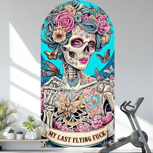 Large Hippie Hippy Skeleton Arch Wall Decals Peel and Stick, Floral Flowers Butterflies Fabric Wall Decor, Removable Room Home House Decor Art Wallpaper for Bedroom Living Room Office