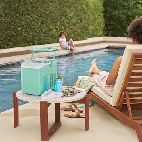 Image of NEWBULIG Ice Makers Countertop with Handle, Portable Ice Machine, 9 Bullet Ice Cubes in 6 Mins, 26lbs in 24Hrs, Auto-Cleaning, with Basket and Scoop, for Home, Kitchen, RV, Camping,Green