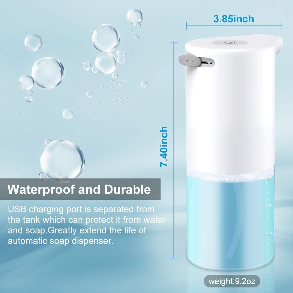NANW Automatic Soap Dispenser, 350ml Touchless Infrared Motion Sensor Foaming Soap Dispenser , USB Rechargeable Hand Sanitizer Liquid Container for Kitchen, Bathroom, Office & Hotel, White