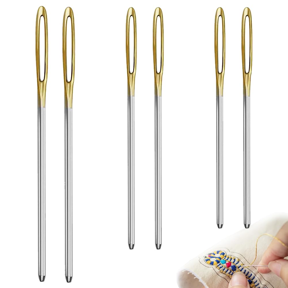 6 PCS Blunt Large-Eye Needles Steel Hand Sewing Needles 3 Sizes Universal Yarn Darning Needle Set for Wool Tapestry Darning Knitting Embroidery DIY Crafting