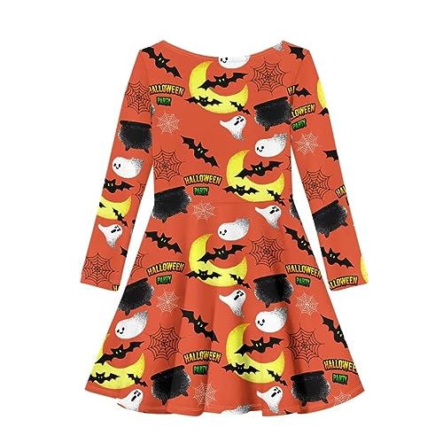 Hawapod Halloween Girls Swing Dress Round Neck Long Sleeves Pink Casual Dress High Waisted Kawaii Clothes for Kids2