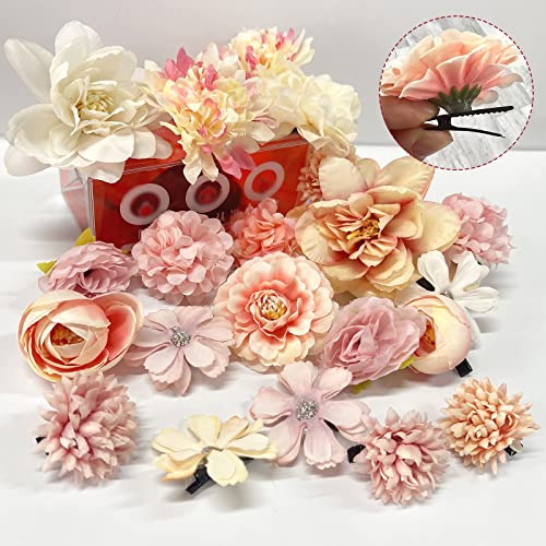 Hfyzz 21 Pack Flower Hair Clips Chiffon Rose Flower Hair Clips Bohemian Flower Hair Pins Bride Floral Hair Barrettes Brooch Pins For Wedding Beach Hair Accessories(Pink And White) #TOP3