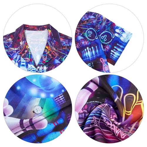 Bowling Shirts for Women Hawaiian Bowling Shirt Bowling Lover Gifts Button Down Tops Casual Short Sleeve Jersey Blue