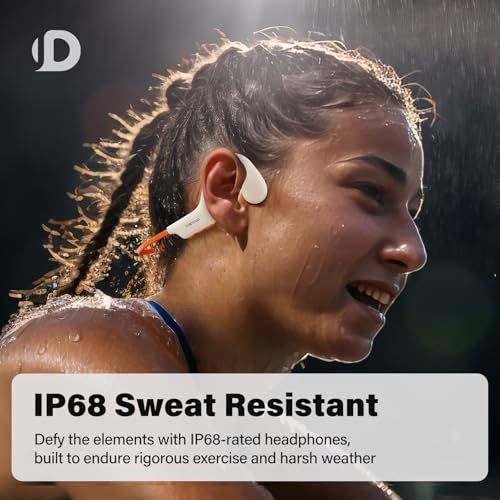 Image of Bone Conduction Headphones, Open Ear Headphones Wireless Earphones, 32GB MP3, 8 Hours Playtime, Bluetooth 5.3, IP68 Waterproof Headphones for Running and Fitness Workout - Beige Orange