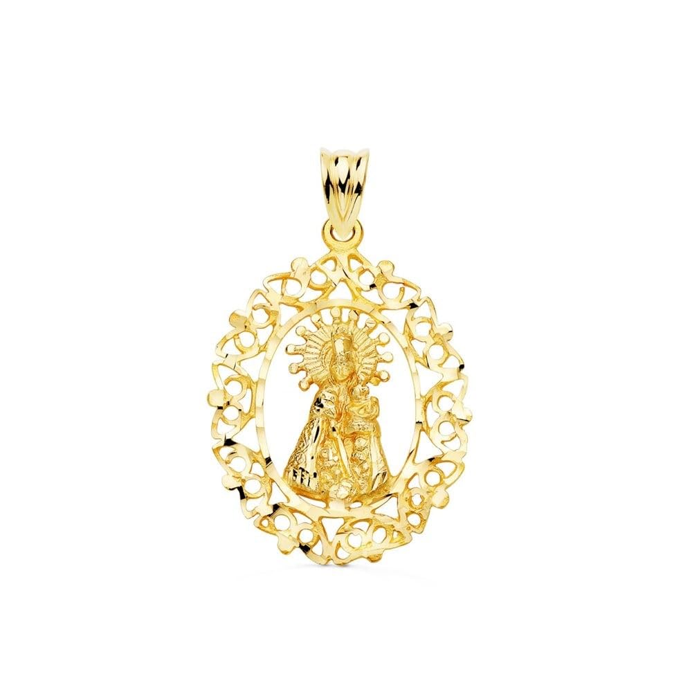 Vierge Médaille des Réprouvés en or 18 carats, 28 mm, avec cadre ajouré et sculpté