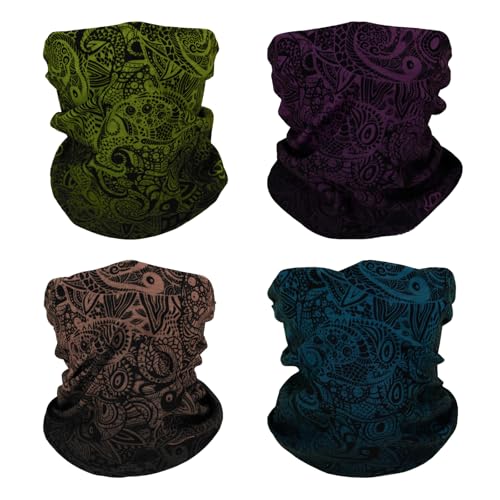 SMEHCF 4 Bandanas Multiusos Mujeres Hombres Diadema Pasamontañas Pañuelo Cabeza Cara Media Máscara Airsoft Paintball Polainas Cuello Transpirables Flor Anacardo Azul Marino Morado Verde Color Clásico