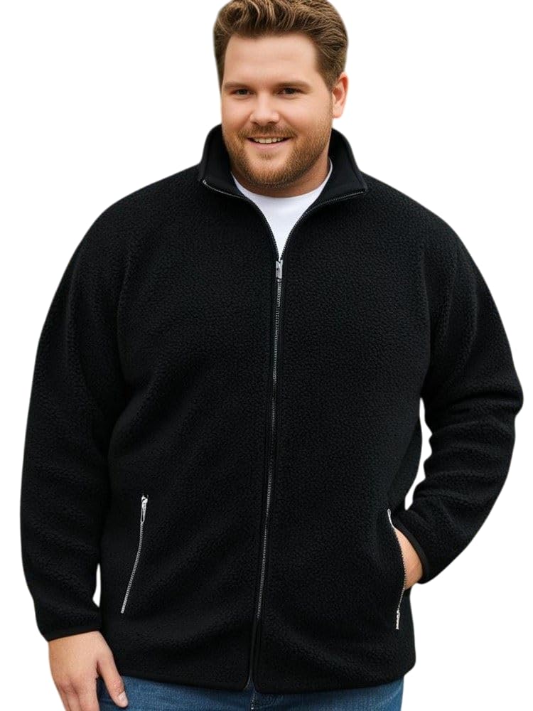 Espionage Sherpa Fleece Jacket Zip Up Collared Pockets Winter Mens 2XL-8XL FL043 (UK, Alpha, 4XL, Regular, Regular, Black)