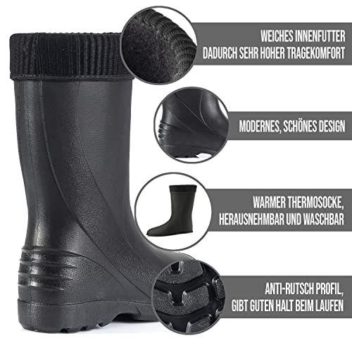 CLIMBR Leichte Gefütterte Gummistiefel Thermo Damen EVA warme Winter Stiefel Gr 36-42 mit Futter (Schwarz, 42)