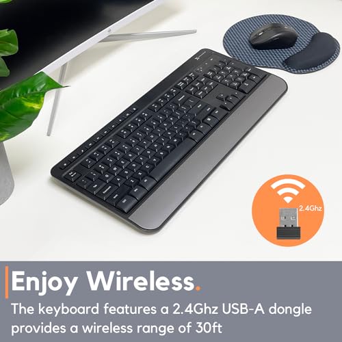 X9 Multimedia USB Wireless Keyboard - Comfortable and Quiet Typing - Full-Size Ergonomic Computer Keyboard Wireless with Wrist Rest - Cordless Keyboard for Laptop Desktop PC and Chrome
