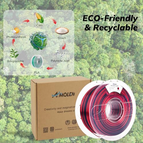 Image of AMOLEN Silk PLA 3D Printer Filament, Shiny Multicolor Rainbow PLA Filament 1.75mm, Fast Color Change PLA 3D Printing Filament for Most FDM 3D Printer, Black Red, 1kg (2.2lbs)