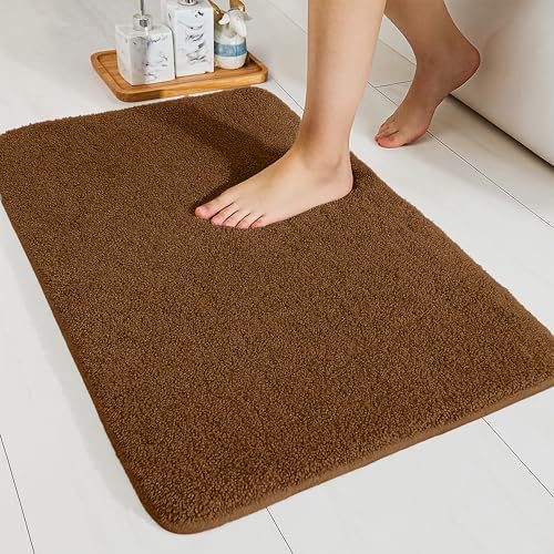 Image of enera Microfibre Bath Mat | Soft & Absorbent 2650 GSM | Non-Slip Latex Backing | Quick Dry, Washable Multipurpose Floor Mat for Bathroom, Bedroom, Kitchen & Home (Opella 40 x 60 cm) (Chocolate)