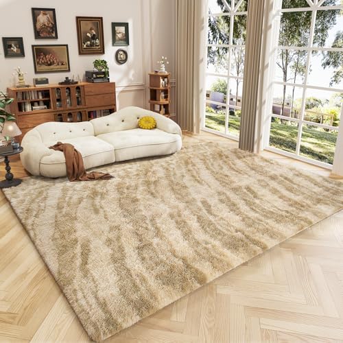 HOMORE 5x8 Area Rug for Living Room, Tie-dye Beige Fluffy Furry Shaggy Rugs for Bedroom, Super Soft and Comfy Carpet for Kids Room, Cute Carpets for Nursery Boys Girls Home Decor