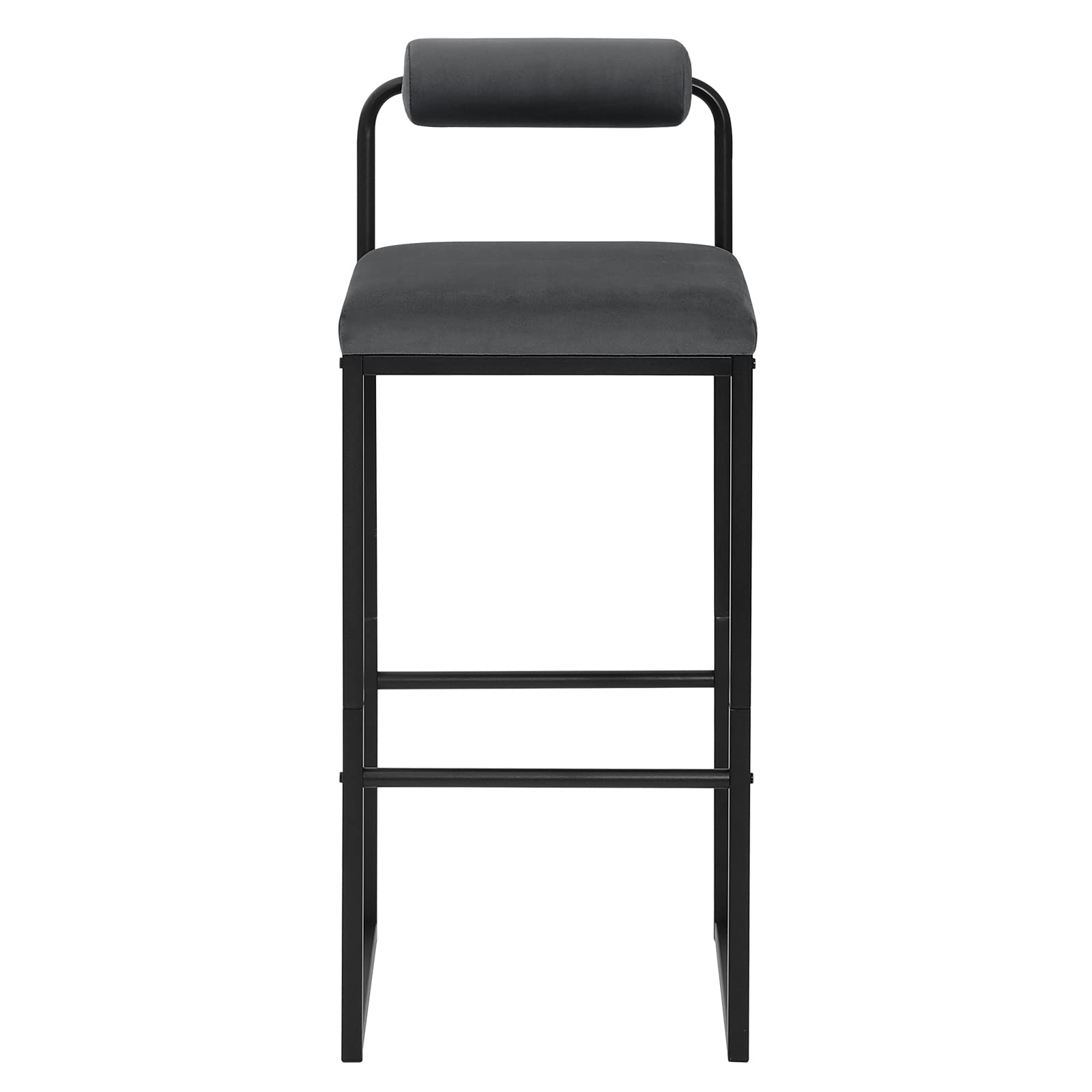 WOLTU 2x Sgabelli da Bar con Poggiapiedi, Sedie Alte con Schienale, Design Moderno, Sgabelli da Cucina Imbottiti in Velluto e Metallo, Grigio Scuro BH343dgr-2
