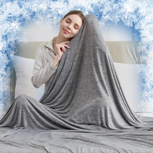 Image of CHOSHOME Cooling Blanket for Hot Sleepers - Summer Blanket Thin Soft Lightweight Breathable Double Side Enhanced Cooling for Hot Flashes, Night Sweats, Bed, Couch (Grey, 60 x 80 inches)