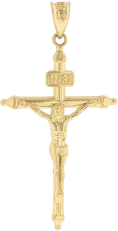 Solid 10k Yellow Gold Passion Cross INRI Crucifix Pendant (1.2")