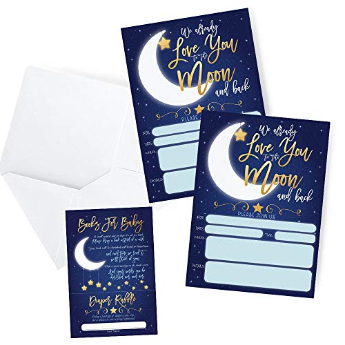 Baby Shower Invitations with Book Request and Diaper Raffle Card, Love You to