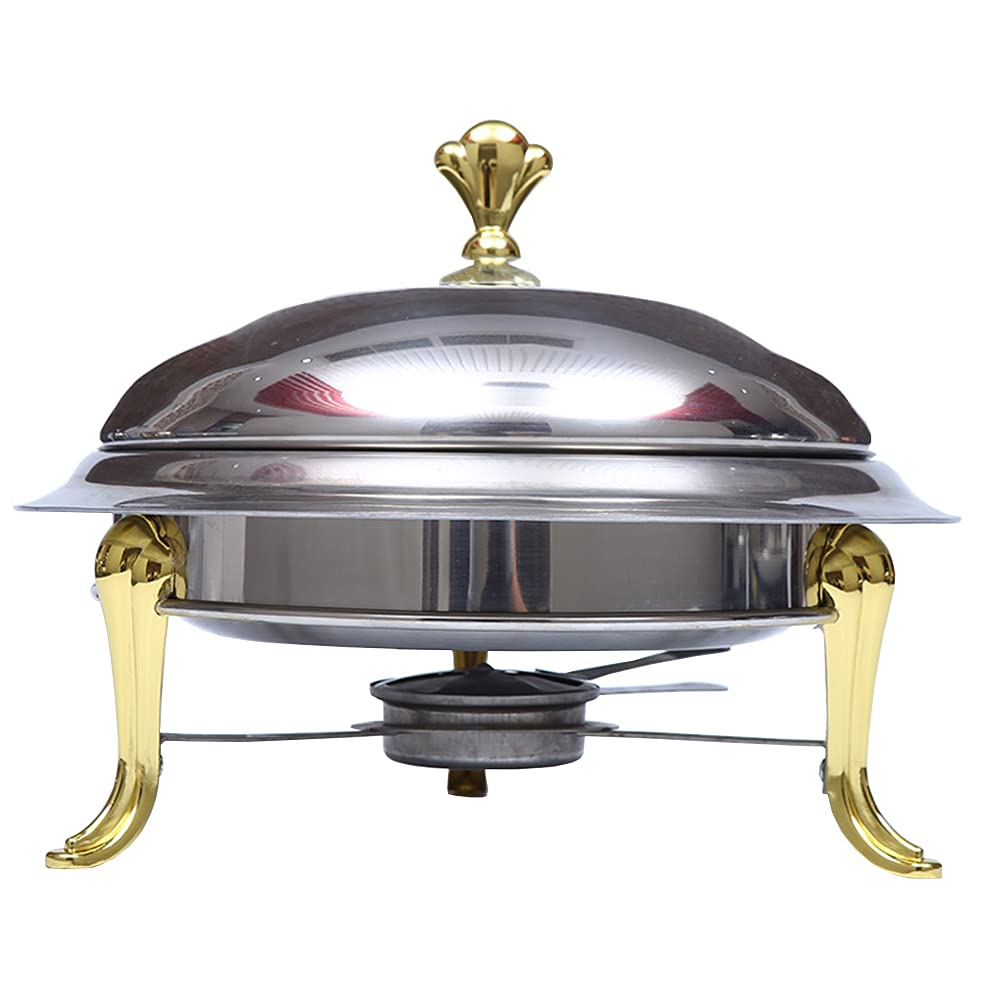 Scaldavivande per Buffet Rotondo con Coperchio Visibile, Scaldavivande per Buffet in Acciaio Inossidabile con Vaschette per Alimenti E Porta Carburante per Catering Feste (Confezione da 2)