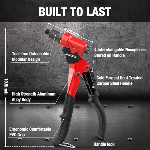 image for NEXTACK Heavy Duty Pop Rivet Gun Kit (NT200) – 360° Swivel Head for