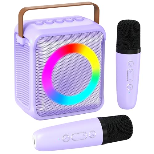 Ankuka Brinquedos de karaoke para crianças e adultos com 2 microfones, máquina de karaokê portátil com luz LED e efeitos de mudança de voz, presentes para crianças dos 3 aos 18 anos, festas de