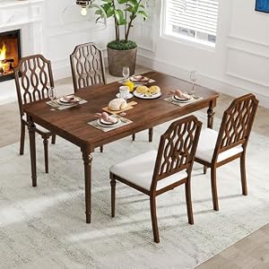 63 Inch Dining Table for 4 6 People Solid Wood Dining Room Table with Turned Legs Farmhouse Rectangular Kitchen Table Conference Table for Dining Room Living Room Home OfficeBrown
