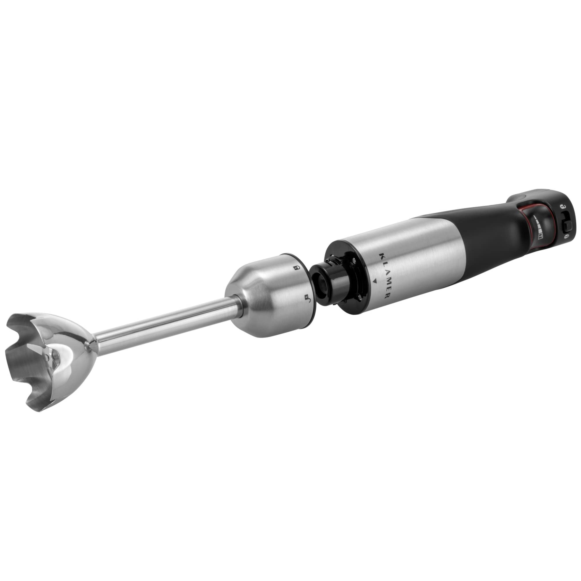 KLAMER Stabmixer Set 1000 Watt, 4 in 1 Pürierstab Edelstahl mit SmartSpeed per Finderdruck, inkl. 3-teiligem Zubehör-Set, Messbecher & Schneebesen