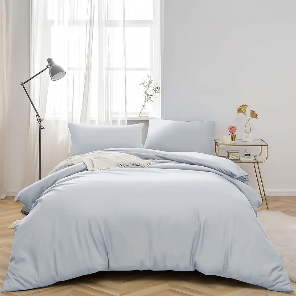 MOONLIGHT20015 Single Duvet Cover Set Silver Solid Soft Single Bedding Duvet Cover with 1 Matching Pillowcase - Image 3