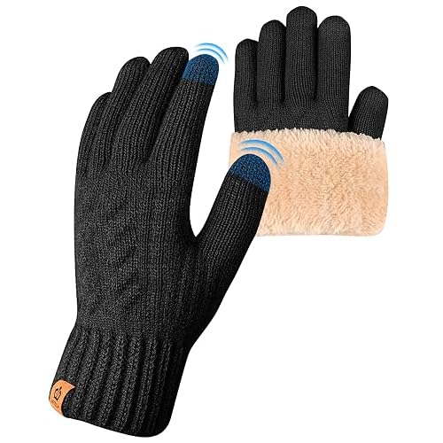 ARFNKIM Winter Thermal Gloves – Fleece Lining Touch Screen Knit Stretchy Warm Gloves for Running Skiing Cycling Riding Hiking Camping – Men Women
