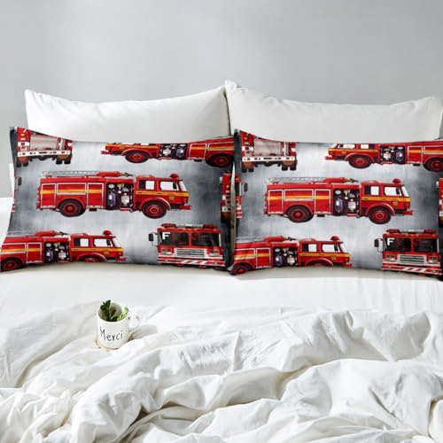 Parure de lit camion de pompier housse de couette enfant polyester rouge - 5