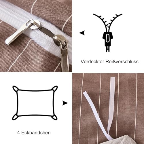 Freyamy Gestreifte Bettwäsche 135x200 Braun Weiß Gestreift Bettwäsche Set – Ansicht 6