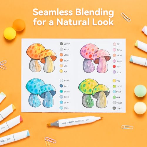 Image of Ohuhu Alcohol Markers: Mini Brush & Slim Broad 60 Landscape Colors Dual Tip Brush Tip Alcohol-based Art Marker for Artists Adults Coloring Illustration- Refillable - Kaala B Series of Ohuhu Markers