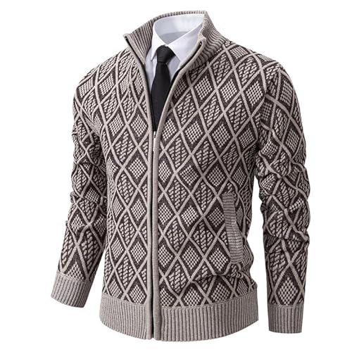 Men Full Zip Cardigan Sweater Slim Fit Stand Collar Zipper Sweater Fall Winter Knitwear Trend Casual Printed Sweaters