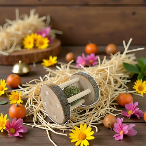 Hamster Rabbit Chew Toy Natural Wooden Play Toy, Wood Teeth Grinding Toy with Bell for Parrot, Rabbit, Chinchilla, Guinea Pig, Hamster Small Animals Toys for Pet Supplies - Thumbnail 5