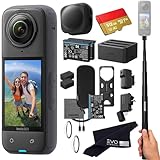 Insta360 X4 Pro Bundle-8K Waterproof 360 Action Camera with 8K 360 HDR Video, |Bundle Includes Selfie Stick, Extra 2 Batteries, Charger, Quick Reader, Mic Adapter, Lens Cap, Wind Muff (512GB)