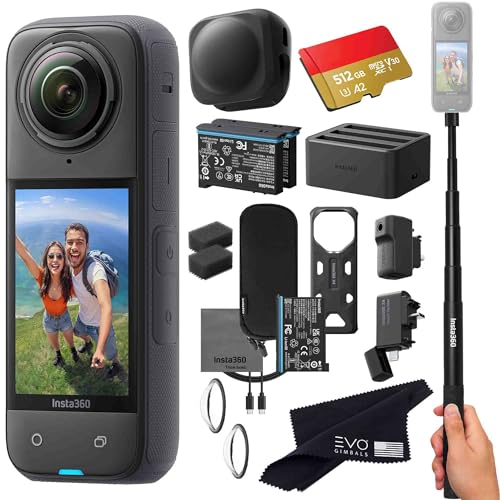 Insta360 X4 Pro Bundle-8K Waterproof 360 Action Camera with 8K 360 HDR Video, |Bundle Includes Selfie Stick, Extra 2 Batteries, Charger, Quick Reader, Mic Adapter, Lens Cap, Wind Muff (512GB)