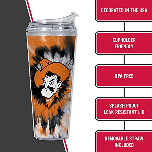 Image of Rico Industries NCAA Glitter 24oz Acrylic Glitter Tumbler with Hinged Lid, Officially Licensed Double Wall Tumbler with Straw