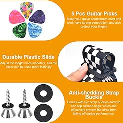 DIKEBAO Sangle de Guitare Electrique en Coton Bandoulière de Guitare Folk aux Carreaux Noirs et Blancs Ceinture Guitare Acoustique Bretelle de Guitare avec 5 Médiators pour Guitare Classique, Basse - Les Beatles, Paul McCartney, John Lennon, RIngo Starr, George Harrison DIKEBAO Sangle de Guitare Electrique en Coton Bandoulière de Guitare Folk aux Carreaux Noirs et Blancs Ceinture Guitare Acoustique Bretelle de Guitare avec 5 Médiators pour Guitare Classique, Basse – Image 4