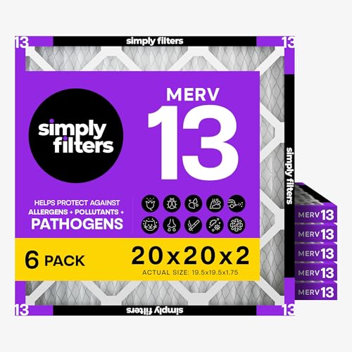 Simply 20x20x2 Air Filter MERV 13 6 Pack Furnace Air Filter for HVAC (Actual Size: 19.5x19.5x1.75) DUST Pet & Allergy Control