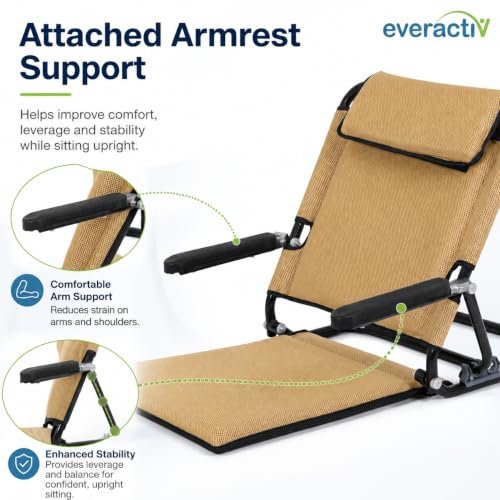 Image of Everactiv Adjustable Bed Back Support with Armrest, Foldable 6 Position Bed Rest Chair for Elderly, Reading, Resting & Recovery