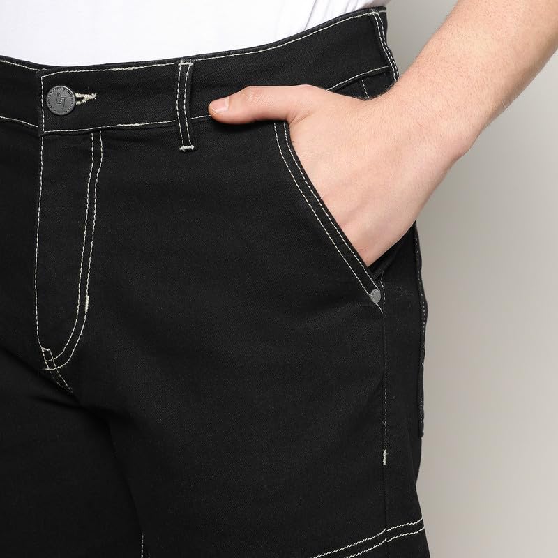Image of CAHOOT Men's Stitched Cargo Denim Jeans for Casual Wear | Dark-Wash | 5 Pocket | Button Closure | Denim Jeans Crafted with Comfort Fit for Everyday Wear