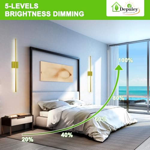 Image of Depuley Battery Operated Wall Sconce: Set of 2 Wireless Wall Lights with Remote for Bedroom - Rechargeable 15 Colors Gold Wall Lamp for Living Room Hallway Home Decor