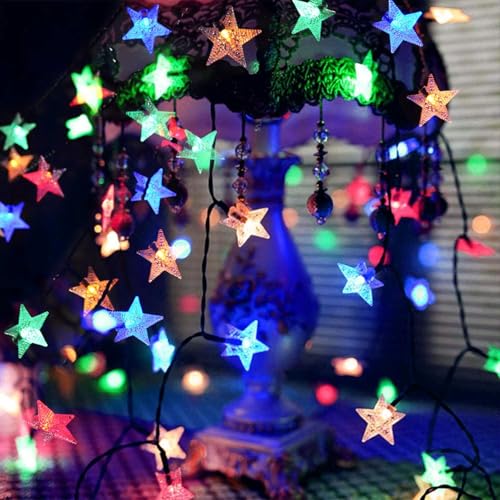 Image of CBK 80 Twinkle Star LED Fairy String Solar Light Silicon LED Bulbs 10 Meter Waterproof 8 Mode Outdoor /Indoor Waterproof Solar Powered Led String Light,Decorations for Garden Yard Balcony(Multi-Colour)