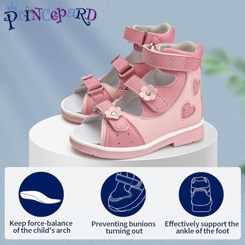 princepard Orthopedic Sandals for girls with Hollowed Out Heart Pattern,High-top AFO Shoes with Arch and Ankle Support3