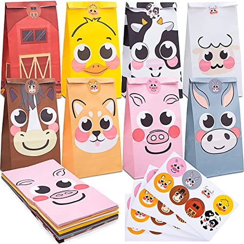 LovesTown 24 Pcs Rainbow Party Favor Bags with Stickers - 8.7"x4.7"x3.1" Colorful Goodie Treat Bags in 8 Vibrant Colors for Kids Birthday, Baby Shower, Wedding & Gift Packaging