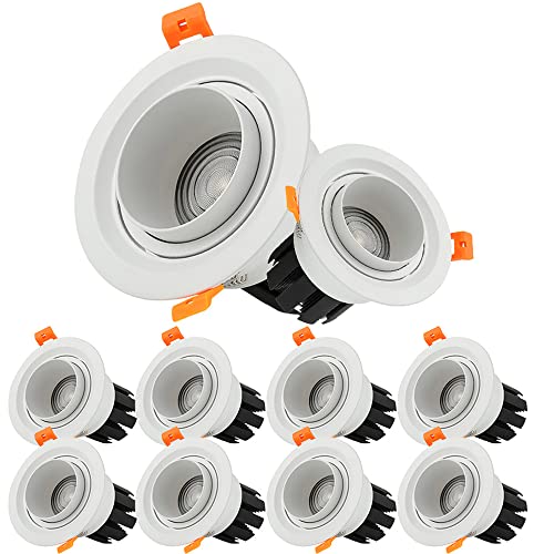 Scumlovy Foco de Techo LED COB Empotrado con Zoom y ángulo de Haz Ajustable de 15/45/60 Grados, 3 W, 5 W, 7 W, 10 W, 12 W y 15 W, para Fondo de Imagen, Paquete de 10 Unidades