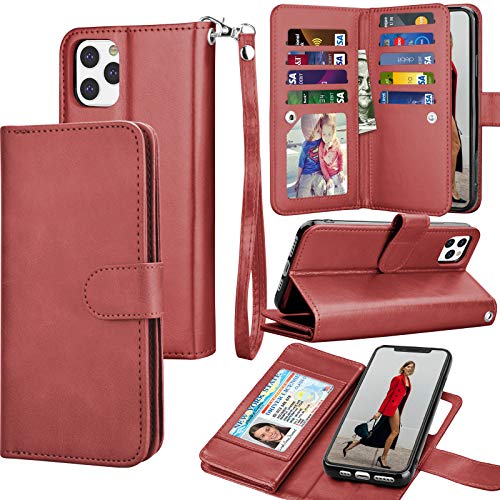 Tekcoo Wallet Case for iPhone 11 / iPhone11 (6.1 inch) 2019 Luxury ID Cash Credit Card Slots Holder Carrying Pouch Folio Flip PU Leather Cover [Detachable Magnetic Hard Case] Lanyard - Wine Red
