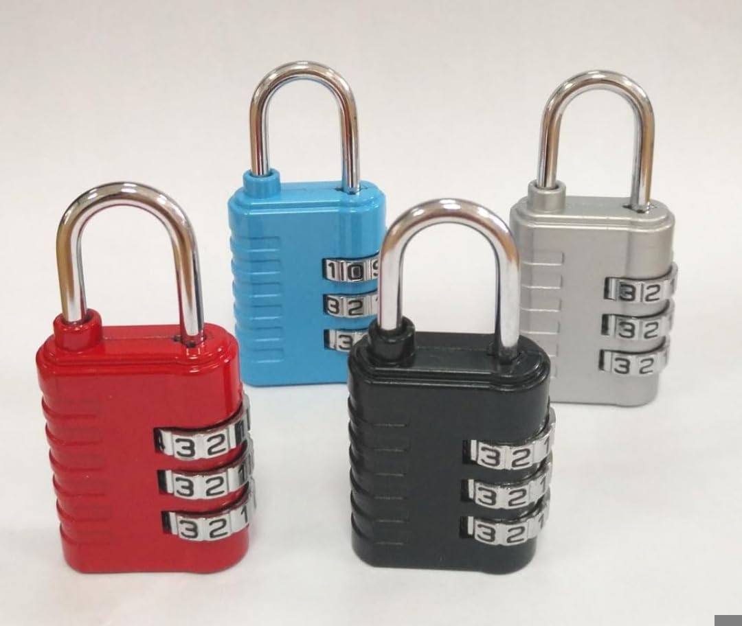 3-Digit Combination Padlock, Set of 4, Red, Blue, Black and Silver, Steel Shackle, for Luggage and Lockers(Available Colour Will Send)-image-35
